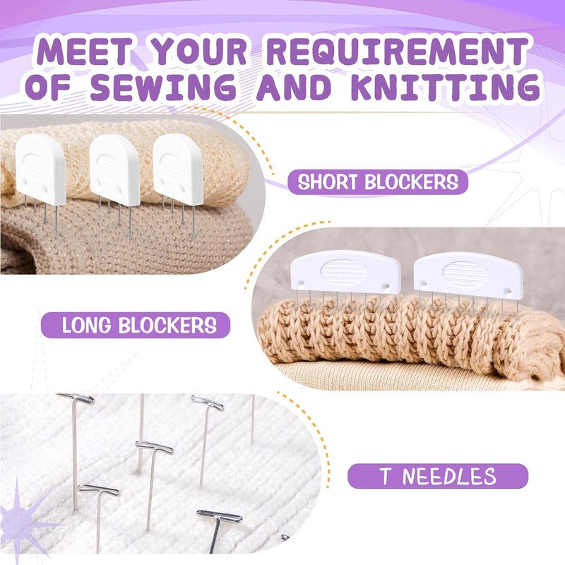 Opstin 130Pcs Knit Blocking Pins Kit for Knitting & Crochet Projects,20 Knit Blockers, Blocking Combs, Knitting Block Pins for Blocking Mats, Crochet Block Kit with 100 T-Pin and Storage Box - Image 5